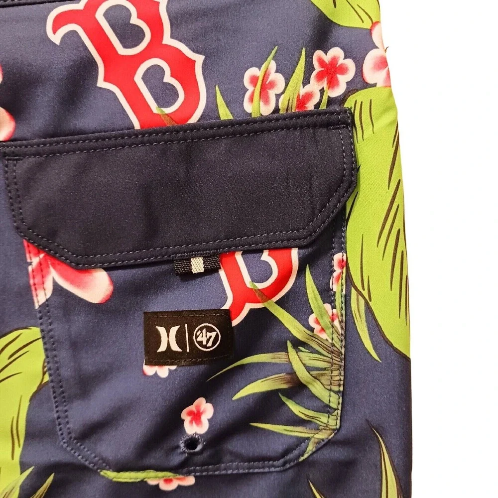 Hurley Swim Trunks MLB BOSTON‎ RED SOXS Mens Sz M 33W BLUE Tropical Board Shorts